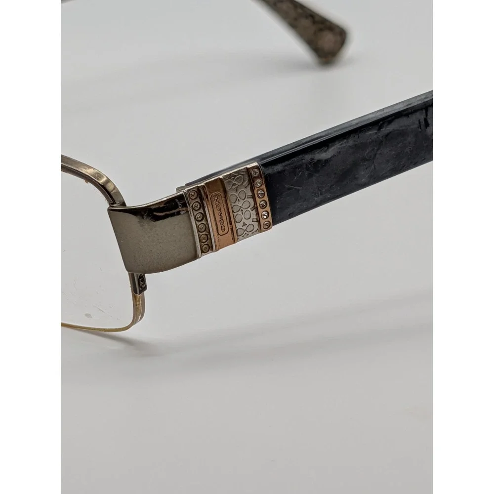 Coach HB 5027B Gunmetal‎ Rectangular Eyeglasses Frames Crystal Logo Temples